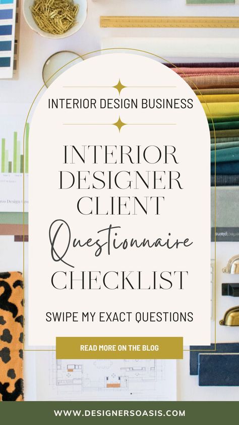 Check out these tips to craft an expert client questionnaire designed specifically for interior designers like you. Learn how to ask the right questions and create a collaborative environment with your clients using Designer's Oasis's unique, proven approach to client relationships. Don't miss out on this game-changing tool that will transform the way you connect with your clients! Interior Design Career Path, Learn Interior Design Free, Client Questionnaire Templates, Interior Design Questions For Clients, Client Brief Interior Design, Interior Design Client Questionnaire, Interior Design Questionnaire, Interior Design Business Plan, Interior Board