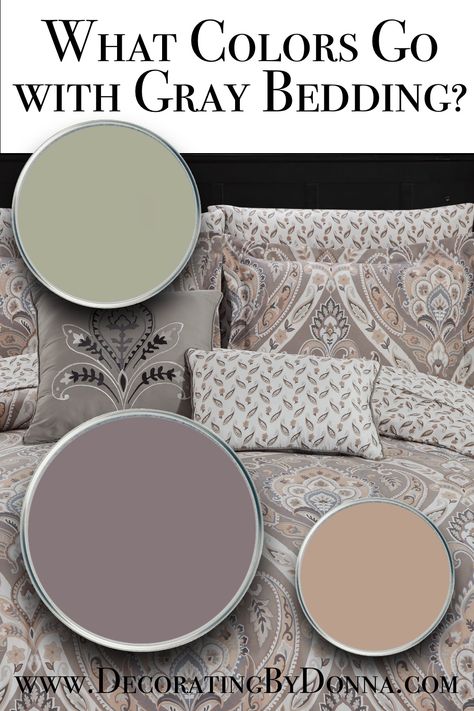 What Colors Go With Gray Bedding? Grey Bedspread Room Ideas Color Combos, Gray Bedding With Pop Of Color, Gray Bedspread Room Ideas, Grey Bedding Ideas Color Combinations, What Colors Go With Gray, Colors Go With Gray, Light Gray Bedding, Grey And White Comforter, Light Grey Bedding