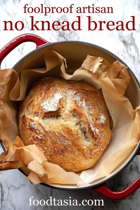 Artisan Bread Dutch Oven, Artesian Bread, No Knead Bread Recipe, Crusty Bread Recipe, Peasant Bread, Dutch Oven Bread, Knead Bread Recipe, Homemade Bread Recipes Easy, Artisan Bread Recipes