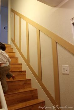 Simply Beautiful by Angela: Basement Staircase Board and Batten Staircase Board And Batten, Basement Stairway, Basement Staircase, Daylight Basement, Basement Decoration, Flooded Basement, Diy Staircase, Basement Playroom, Stair Wall