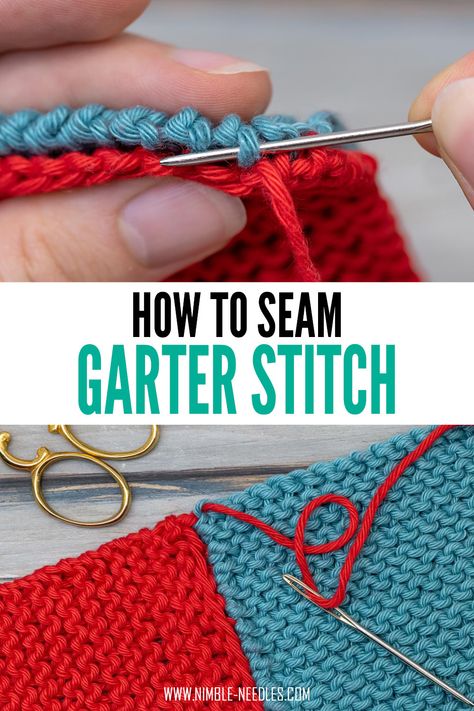 A step-by-step tutorial on how to join seams in garter stitch edge stitch to cast-on edge in a super invisible way. Very easy to do! Grafting Knitting, Mattress Stitch Knitting, Nimble Needles, Cast Off Knitting, Knit Techniques, Kitchener Stitch, Basic Knitting, Knitting 101, Garter Stitch Knitting