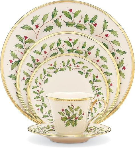 Amazon.com: Lenox 146590600 Holiday 5-Piece Place Setting Holiday Place Settings, Holiday China, Lenox Christmas, Holiday Dinnerware, Lenox Holiday, Melamine Dinnerware Sets, China Dinnerware Sets, Christmas China, Bone China Dinnerware