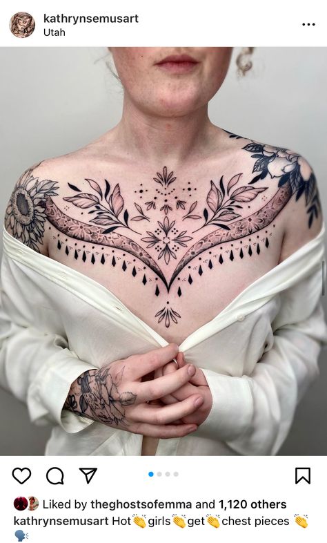 Throat Tattoo, Chest Tattoos, Chest Tattoo, Tattoo Stencils, Tattoo Inspo, Tattoo Idea, Tattoos And Piercings, I Tattoo, Body Art