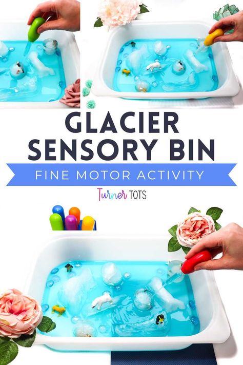 You may not be able to take your kids to the Arctic, but you can bring the chill of the Arctic ice to them with an Arctic habitat sensory bin! Blue water, droppers, and Arctic animals frozen in ice make this polar sensory bin inviting. Will your curious preschoolers be able to get the polar animals out of the icebergs? Create this simple Arctic sensory bin and let your explorers begin chipping away at the ice to find out! Polar Sensory Bin, Frozen Animals In Ice Activity, Polar Animals Sensory Bin, Arctic Animals Sensory Bin, Arctic Animal Sensory Bin, Arctic Sensory Bin, Ice Sensory Bin, Winter Fine Motor Activities, Winter Fine Motor