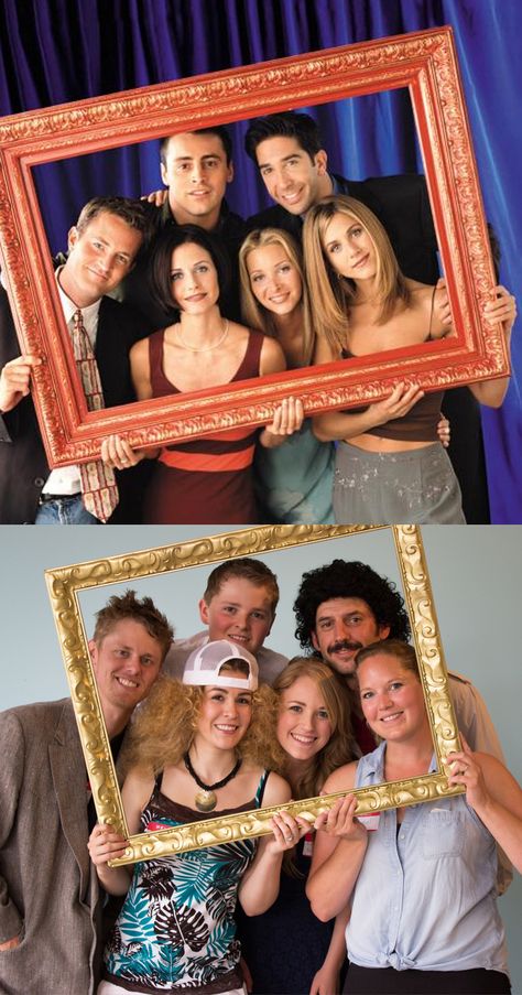 Us re-creating this iconic Friends Pose-Everyone came to the surprise graduation party dressed as a different F.R.I.E.N.D.S character! F.r.i.e.n.d.s Birthday Party Ideas, Friends Backdrop Ideas, Iconic Theme Party, Friends Theme Invitation, Friends Party Theme Ideas Diy, Sweet 16 Friends Theme, Friends Tv Show Party Decorations, F.r.i.e.n.d.s Party Ideas, F.r.i.e.n.d.s Themed Party