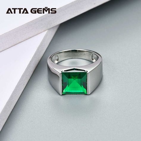 Emerald Sterling Silver Ring 925 Silver Jewelry 4.8 Carats in Square 10mm Created Emerald Green Color With Top Quality For Men|carat ring|caratring - AliExpress Wedding Rings Emerald, Solitaire Princess Cut, Rings Emerald, Elegant Rings, Promise Ring Gift, Lab Created Emerald, Moissanite Jewelry, Creating Jewelry, Elegant Ring