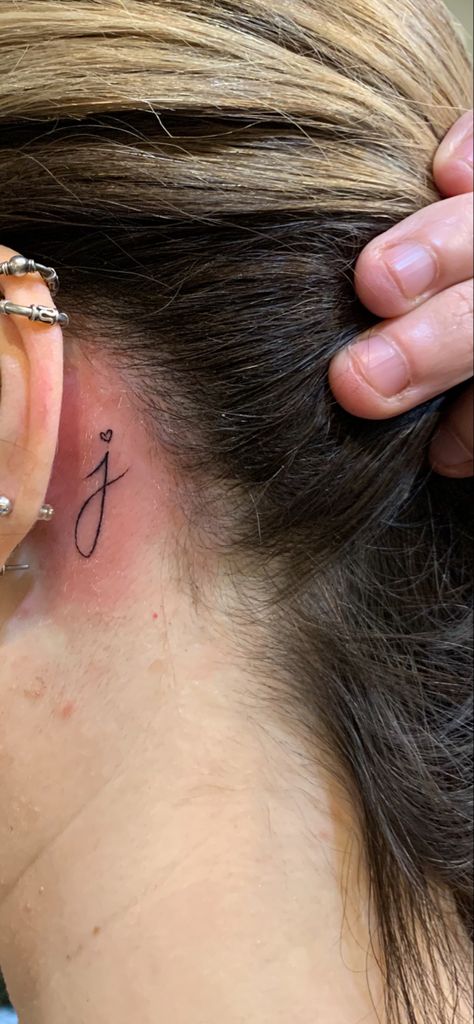 Behind Ear Tattoos, J Tattoo, M Tattoos, Cursive Tattoos, Hidden Tattoos, L Tattoo, Initial Tattoo, Cute Tattoos For Women, Subtle Tattoos