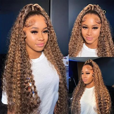 PRICES MAY VARY. HIGHLIGHT LACE FRONT WIGS HUMAN HAIR MATERIA: 10A Brazilian Virgin Human Hair for Women, 13x6 deep wave lace front wigs human hair, Glueless, Invisible, Soft, Natural and Healthy. No Smell, no shedding and tangle-free. Can be dyed, strighted, and restyled as your own hair 13x6 LACE FRONTAL HUMAN HAIR WIGS: 13 inch Ear to Ear HD transparent lace front wigs, 6 inch Parting Space, can be restyled to middle part or said part as you wish. HD Lace, very soft and invisible, melt with y Ombre Lace Front Wig, Curly Lace Frontal, Full Lace Front Wigs, Color Rubio, Curly Lace Wig, Ombre Lace Front, Straight Hair Bundles, Ombre Lace, Frontal Hairstyles