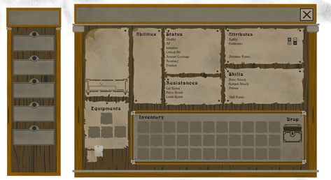 Role Playing Game User Interface by Kevin Huynh Game User Interface Design, Game Menu Design, Game User Interface, Ui Game, Game Ui Design, Pixel Art Games, Role Playing Game, Drawing Style, Rpg Maker