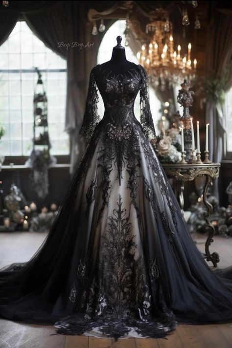 Goth Wedding Dresses, Black Wedding Gowns, Gothic Wedding Dress, Dark Wedding, Pretty Wedding Dresses, Fantasy Dresses, Black And White Wedding, Dream Wedding Ideas Dresses, Fantasy Gowns