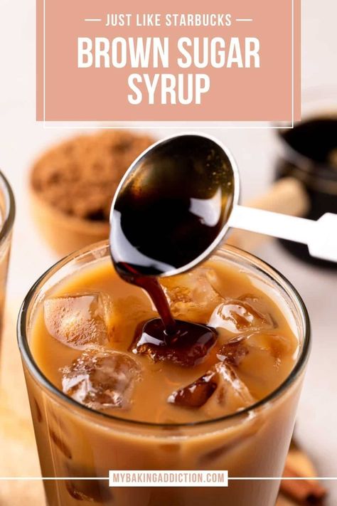 Make this easy and flavorful brown sugar syrup at home for mornings when you don’t have time to drive by the coffee shop. Its rich sweetness is the perfect accompaniment to your favorite coffees and teas. Brown Sugar Cookie Syrup, Starbucks Brown Sugar Syrup, Brown Sugar Cinnamon Syrup, Brown Sugar Simple Syrup, Soften Brown Sugar, Simple Syrups, Make Brown Sugar, Brown Sugar Cookies, Cinnamon Syrup