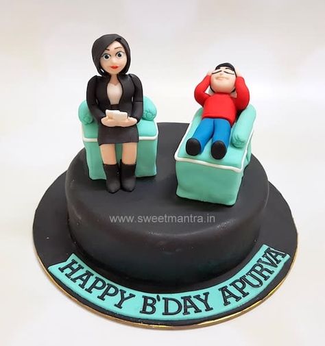 Psychology theme cake with psychologist on chair and patient on table for Psychologist's birthday by Sweet Mantra - Customized 3D cakes Designer Wedding/Engagement cakes in Pune - http://cakesdecor.com/cakes/317603-psychology-theme-cake-with-psychologist-on-chair-and-patient-on-table-for-psychologist-s-birthday Psychology Graduation Cakes, Psychology Cake Graduation, Psychology Cake, Texas Tech Cake, Psychology Graduation, Medical Cake, Customised Cakes, Orange Chocolate Cake, Chocolate Garnishes