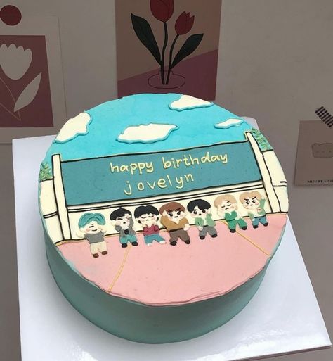 Jimin Cake Ideas, Bts Birthday Cakes, Korean Cake Bts, Jungkook Cake Ideas, Bts Inspired Cake, Aesthetic White Cake, Bts Cake Simple, Jungkook Cake, Jimin Cake