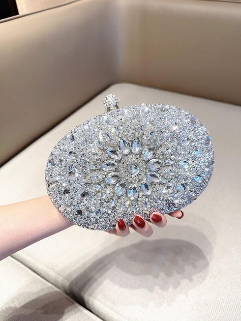 Dinner Banquet, Bride Preparation, Prom Purse, Diamond Party, Hand Bags For Women, Denim And Diamonds, Party Handbags, Silver Clutch, Rhinestone Clutch