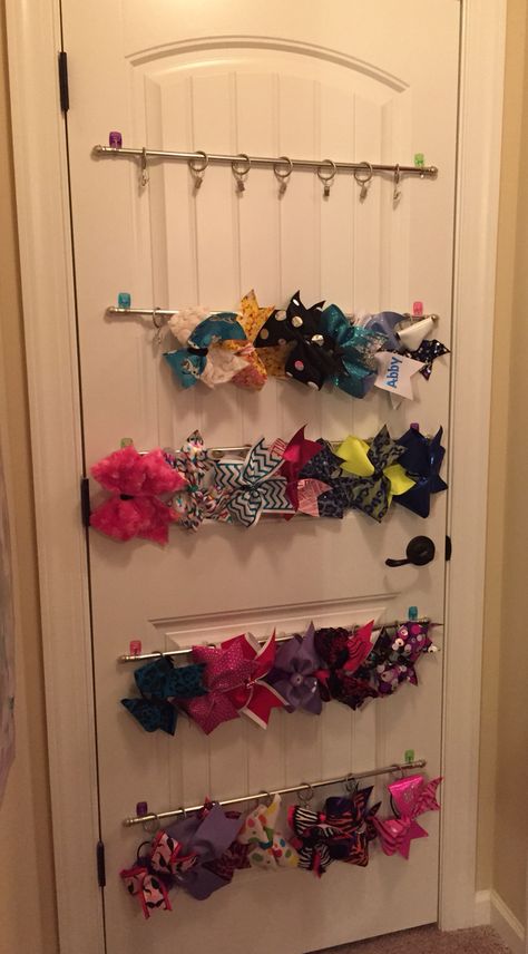 Cheer bow organizer Cheer Bow Organizer, Cheer Room, Cheerleading Diy, Diy Clothes Organiser, Diy Bow Holder, Cheer Bow Holder, Frame Jewelry Organizer, Toy Room Organization, Hair Clip Organizer