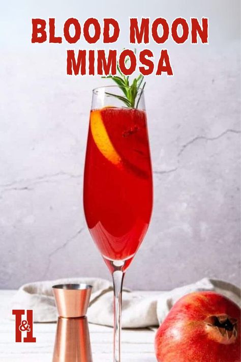 Toast to the night with the Blood Moon Mimosa! This eerie Halloween cocktail is the perfect addition to your spooky drinks, ideal for any Halloween party drink lineup. #halloweendrinks #halloweencocktails #halloweendrinksalcohol Halloween Mimosas, Poinsettia Cocktail, Pomegranate Mimosa, Spooky Drinks, Fun Halloween Drinks, Mimosa Drink, Spooky Cocktails, Best Sparkling Wine, Easy Mixed Drinks