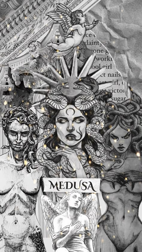 Medusa Phone Wallpaper, Medusa Wallpaper Iphone, Medusa Aesthetic Wallpaper, Medusa Wallpaper Aesthetic, Medusa Moodboard, Medusa Collage, Medusa Beautiful, Goddess Collage, Medusa Wallpaper