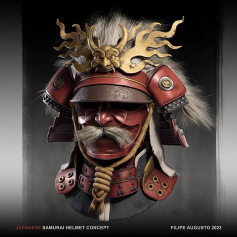 ArtStation - Helmets of the World: Samurai Kabuto Samurai Helmet Design, Samurai Armor Design, Dogman Encounters, Samurai Kabuto, Japanese Warrior Tattoo, Oni Art, Fantasy Samurai, Samurai Warrior Tattoo, Japanese Back Tattoo