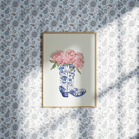 Coastal Cowgirl Blue Boot Wall Art, Coastal Granddaughter Print, Preppy Chinoiserie Nursery Printable Art, Dorm Room Poster DIGITAL DOWNLOAD - Etsy Chinoiserie Nursery, Boot Wall, Dorm Room Poster, Art Dorm Room, Dorm Room Posters, Cowgirl Gifts, Wall Art Coastal, Coastal Granddaughter, Printable Nursery Art