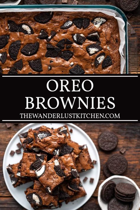 These Oreo Brownies are slices of homemade chocolatey goodness packed with chocolate chunks and crunchy Oreo cookies! Oreo Brownies Recipe Homemade, Oreo Cookie Bars Recipes, Oreo Brownies Recipe Easy, Milk Chocolate Fondue, Oreo Brownies Recipe, Oreo Cookie Bar, Oreo Recipe, Brownie Oreo, Desserts Oreo