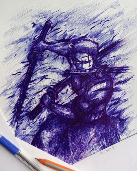 Zoro pen art Zoro Pencil Sketch, Luffy Pen Sketch, Zoro Sketch Art, Pen Art Drawings Creative, Zoro Drawings Sketch, One Piece Anime Drawing, Anime Pen Sketch, Drawing Ideas With Pen, Luffy Sketch