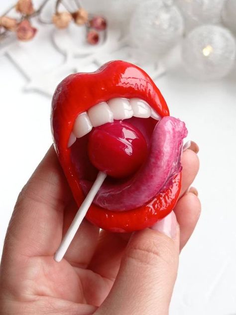 Lollipop In Mouth, Mouth Jewelry, Beetlejuice Decor, Unusual Gifts For Women, Lips Pin, Lip Jewelry, Cosplay Jewelry, Sculpture Art Clay, Sweet Lips