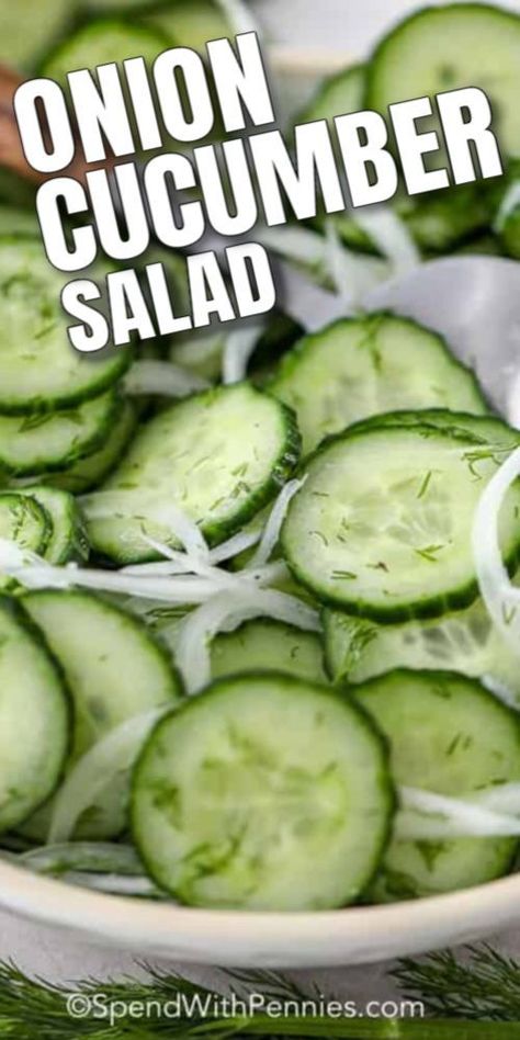 Dill Vinegar, Vinegar Cucumber Salad, Cucumber Salad Recipes, Cucumber Onion Salad, Cucumber Salad Vinegar, German Cucumber Salad, Vinegar Cucumbers, Cucumber Onion, Creamy Cucumber Salad