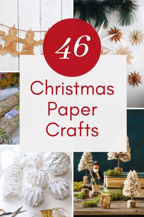 christmas paper ornaments, trees and garlands with text overlay Christmas Paper Crafts For Adults, Elegant Christmas Crafts For Adults, Christmas Wrapping Paper Crafts, Paper Craft Ideas For Adults, Beautiful Christmas Crafts, Stock Paper Crafts, Paper Ornaments Diy, Diy Christmas Paper, Christmas Paper Craft