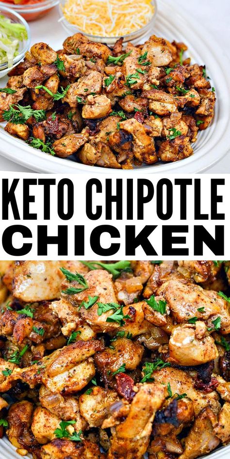 Keto Chipotle Chicken - Easy Copycat Recipe Keto Chipotle, Chipotle Recipes Chicken, Healthy Low Carb Dinners, Low Carb Chicken Recipes, Chipotle Chicken, Keto Cooking, Keto Meal Prep, Healthy Low Carb Recipes, Low Carb Dinner Recipes