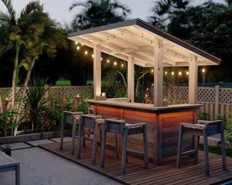 DIY plans for outdoor bar with cover - DIY projects plans Diy Outdoor Bar Plans, Outdoor Bar Plans, Bar Outdoor Design, Outdoor Bar Ideas, Bar En Plein Air, Outdoor Tiki Bar, Diy Outdoor Bar, Outside Bars, Bar Exterior