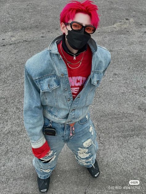 Hyperpop Fashion, Tokyo Fashion Men, Denim On Denim Outfit Men, Y2k Outfits Boys, Denim Outfit Men, Alt Outfits, Street Fashion Men Streetwear, Mens Outfit Inspiration, Tokyo Fashion