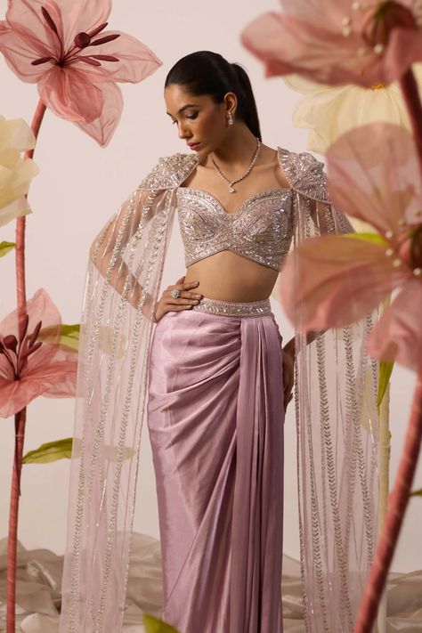 Roqa | Cacti Lavender Skirt And Cape Set | INDIASPOPUP.COM