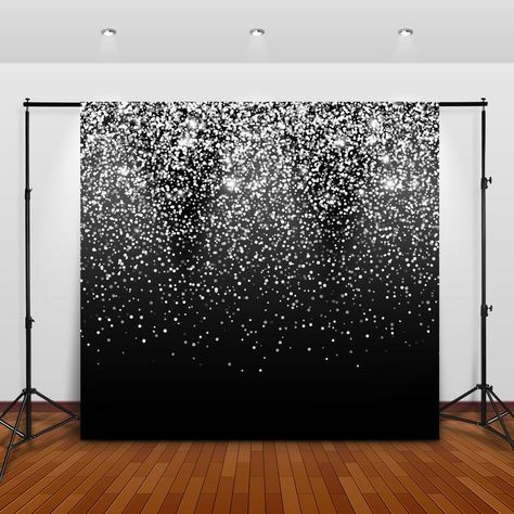 Black And Silver Backdrop, Black And White Party Decorations, Silver Backdrop, Prom Backdrops, Black Party Decorations, Silver Party Decorations, White Party Decorations, Black White Parties, Colorful Confetti