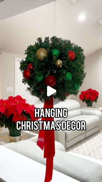 Christmas Decor Ideas For Shop Windows, Hanging Christmas Ornaments From Ceiling, Ceiling Christmas Decor, Christmas Ceiling Decorations, Diy Christmas Decor, Christmas Props, Christmas Flower Arrangements, Crafty Christmas, Easy Christmas Decorations