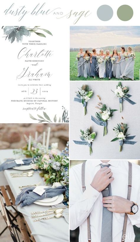 Dusty Blue and Sage Fall Wedding Colors Sage Fall Wedding, French Blue Wedding, Wedding Color Scheme, Wedding Color Trends, Spring Wedding Colors, Sage Green Wedding, Dusty Blue Weddings, Have Inspiration, Wedding Theme Colors