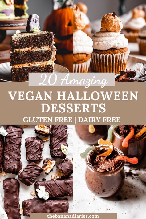 Vegan Desserts Halloween, Gf Vegan Halloween Treats, Dirt Dessert Vegan, Halloween Dirt And Worms, Gf Halloween Desserts, Witchy Dessert Recipes, Gluten Free Dairy Free Halloween Desserts, Vegan Dessert Halloween, Halloween Vegan Desserts