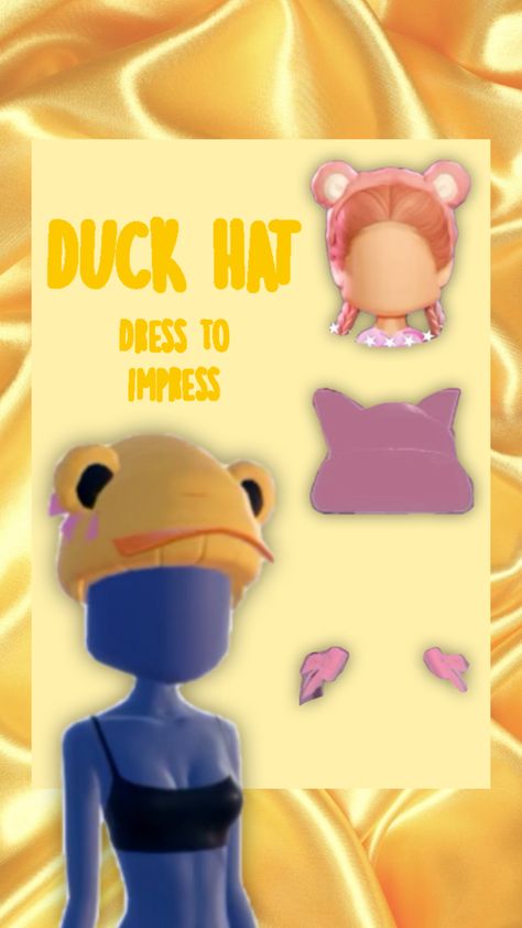 Duck Dress To Impress, Frog Hat Dress To Impress, Coquette Stuff, Duck Hat, Duck Dress, Outfit Hacks, Dti Ideas, Gaming Stuff, Dti Outfits