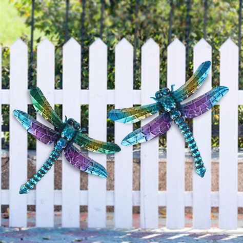 PRICES MAY VARY. Dragonfly Wall Art Decor, pack of 2 garden theme decoration metal wall art decor Dragonfly Butterfly Decor, Display the set together or separately. great for outdoor or indoor decoration,on the patio, kid's room,living room,bed room,garden, backyard, porch,fence Hanging Dragonfly Decor, the hook design on the back can be easily hung anywhere you want to decorate, increase the elements of the garden The dragonfly wall plaques have the sameSize: 12(L)X13.5(W), use special packagin Dragonfly Metal Wall Art, Porch Fence, Metal Dragonfly, Dragonfly Wall Decor, Colorful Wall Decor, Bird Houses Ideas Diy, Dragonfly Wall Art, Fence Garden, Dragonfly Decor