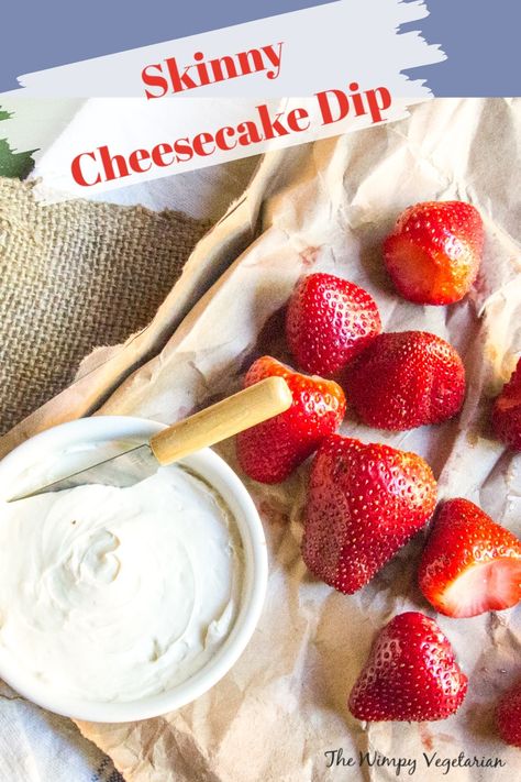 Skinny Cheesecake Dip, perfect for any picnic or casual party, uses low-fat cream cheese and Greek yogurt. It comes together in 5 MINUTES! #EasyDesserts #NoBakeDesserts #EasyNoBakeDesserts #DessertDips #DessertDipsForParties #EasyCheesecake #CheesecakeDip #EasyCheesecakeDip Yogurt Cream Cheese Dessert, Healthy Cheesecake Dip, Guiltless Desserts, Vegetarian Appetizers Easy, Greek Yogurt Cheesecake, Yogurt Cheesecake, Quinoa Cake, Miso Butter, Healthy Cheesecake