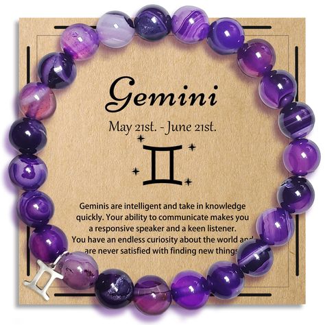 PRICES MAY VARY. You Will Get - You will receive a Gemini bracelet and Gemini themed wish card, 1 black jewelry box, 1 writable greeting card. The set can be used for daily use or as a gift. Reliable Material - This bracelet is made of 8mm natural stones that won't fade, discolor or tarnish, with stainless steel zodiac sign charm and elastic cord design, easy to put on and take off, not easy to fall off. Unique Design - The charms on this bracelet are customized for Gemini and will complement th Gemini Bracelet, Aries Bracelet, Wish Card, Zodiac Bracelet, Presents For Women, Beaded Crafts, Natural Stone Jewelry, Black Jewelry, Birthday Sign