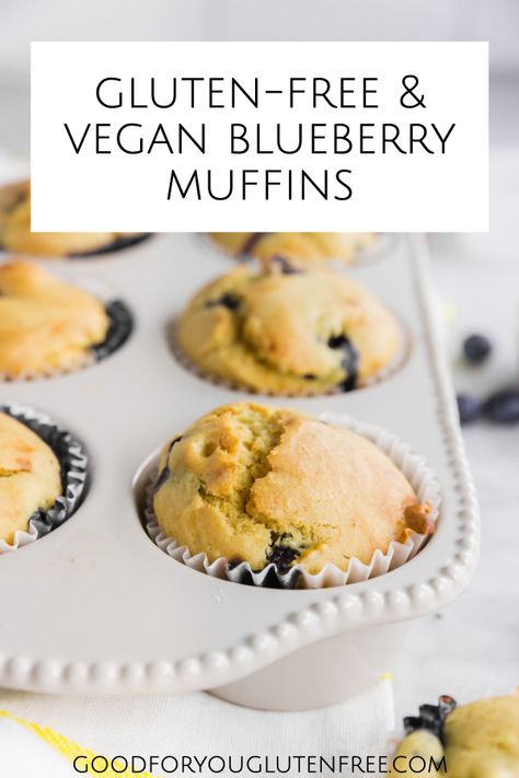 Vegan and Gluten-Free Blueberry Muffins - Good For You Gluten Free Glutenfree Muffins, Vegan Gluten Free Muffins, Milk Allergy Mom, Baking Healthy, Gluten Free Blueberry Muffins, Vegan Blueberry Muffins, Breakfast Favorites, Healthy Blueberry Muffins, Berry Muffins