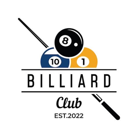 Billiard and cue stick creative logo tem... | Premium Vector #Freepik #vector #snooker-logo #billiards-logo #snooker #snooker-table Snooker Wallpaper, Pool Table Room Decor, Billiards Room Decor, Pc Games Wallpapers, Klub Malam, 8ball Pool, Billiards Room, Design Kaos, Snooker Table