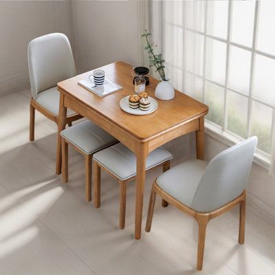 Folding dining table and chair small household simple retractable | Corrigan Studio® Ljuba 4 - Person Dining Set Wood in Brown / Gray, Size 30.71 H x 35.43 W x 23.62 D in | Wayfair Small Dining Table For Two People, Square Dining Table For 4 Small Spaces, Small House Dining Table, Tiny Dinner Room, Dining Table Small Space Ideas, Table And Chairs For Small Spaces, Dining Table Against Wall Small Spaces, Dining Ideas For Small Spaces, Compact Dining Table Space Saving