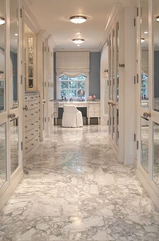 Luxurious White Marble Closet #wardrobes #closet #armoire storage, hardware, accessories for wardrobes, dressing room, vanity, wardrobe design, sliding doors,  walk-in wardrobes. Dressing Design, Closet Vanity, Amazing Closets, Dream Closets, Versace Home, Subway Tiles, غرفة ملابس, Room Closet, Closet Inspiration