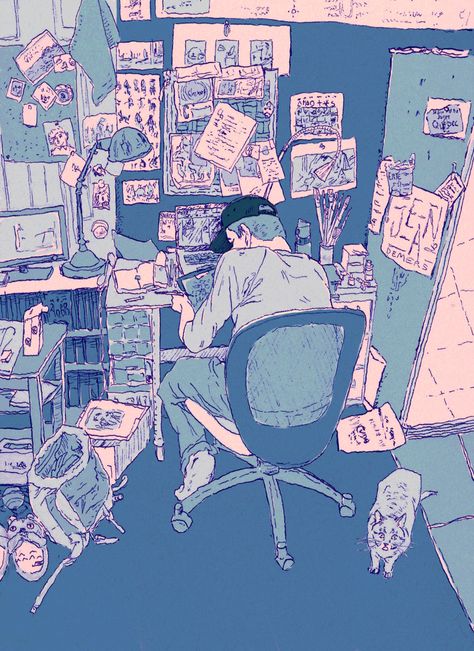 Messy desk Perspective Sketches, Tumblr Website, Anime Desk, Messy Desk, Bedroom Drawing, Aesthetic Collection, Messy Art, Drawing Wallpaper, Messy Room