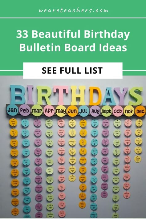 33 Beautiful Birthday Bulletin Board Ideas Staff Birthday Display, Middle School Birthday Bulletin Board, Student Celebration Bulletin Board, Birthday Organization Ideas, Work Birthday Board Ideas, Middle School Birthday Board, High School Birthday Bulletin Board, Birthdays Bulletin Board Ideas, Classroom Birthday Wall Ideas