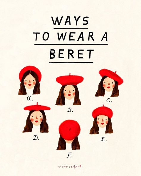 Beret Drawing, Nina Cosford, Gallery Wall Artwork, Cute Beret, Chanel Book, Draw Logo, Paris Books, Tea Cosy, The Sailor