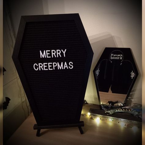 Coffin Board Quotes, Coffin Letter Board Ideas, Coffin Letterboard Sayings, Coffin Letterboard, Letter Board Sayings, Merry Creepmas, Board Sayings, Pink Coffin, Creepy Christmas