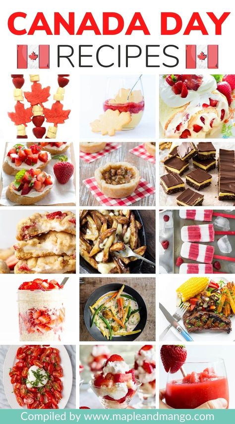 Canada Day Birthday Party Ideas, Canada Day Menu Ideas, Canada Day Breakfast, Canada Party Ideas, World Thinking Day Canada, Canada Day Desserts Red And White, Canadian Party Food, Canadian Party Theme, Canada Day Appetizers Ideas