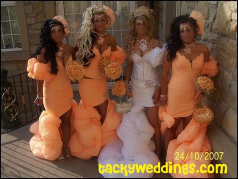 Ugliest Wedding Dress Funny, Bad Bridesmaid Dresses, Worst Wedding Photos, Ugly Bridesmaid Dresses, Ugly Wedding Dress, Tacky Wedding, Worst Wedding Dress, Ugly Dresses, Bridesmaid Pictures